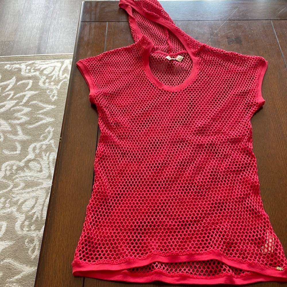 Roxy Crocheted Swim Suit Cover-up. Red. See thru. With hood. Medium